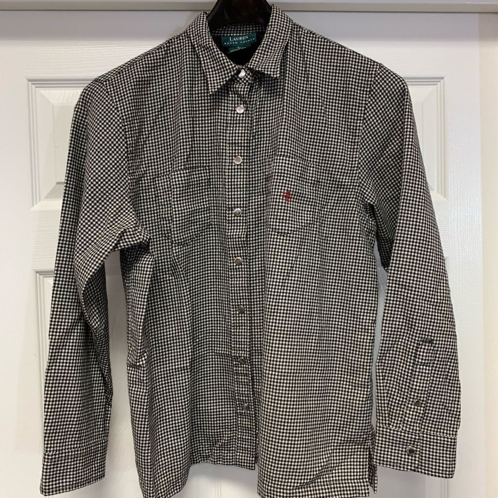 Lauren Ralph Lauren Vintage Wool Houndstooth Button Down Shirt sz L